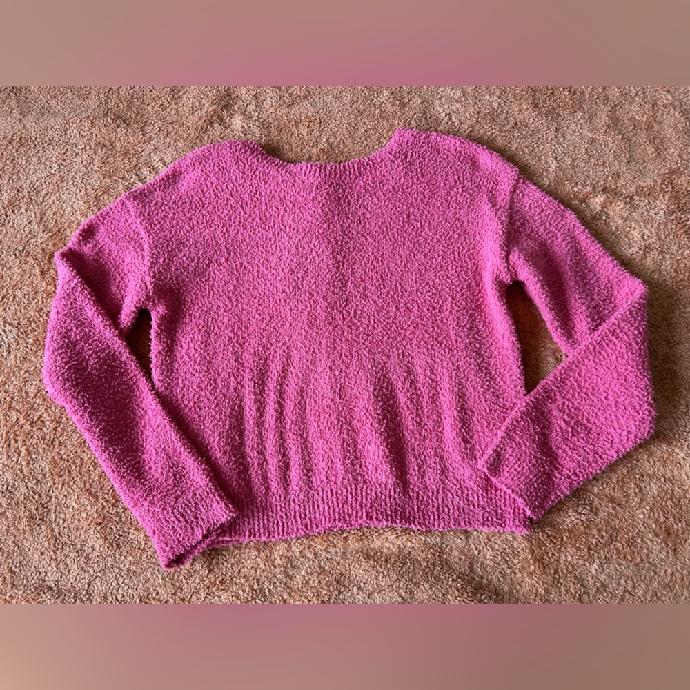 LA MIEL Pink Bouclé Crewneck Sweater